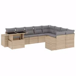 vidaXL Set Divano da Giardino 10 pz con Cuscini Beige in Polyrattan - Vista aggiuntiva 2