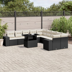 vidaXL Set Divani da Giardino 11 pz con Cuscini in Polyrattan Nero
