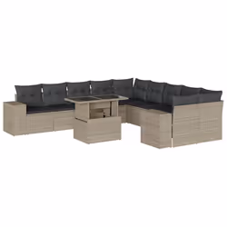 vidaXL Set Divani da Giardino 11 pz con Cuscini in Polyrattan Grigio - Vista aggiuntiva 2