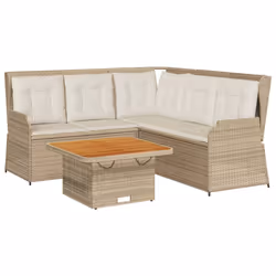vidaXL Set Divani da Giardino 4 pz con Cuscini in Polyrattan Beige - Vista aggiuntiva 2