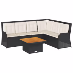 vidaXL Set Divani da Giardino 5 pz con Cuscini Nero in Polyrattan - Vista aggiuntiva 2