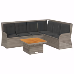 vidaXL Set Divani da Giardino 5 pz con Cuscini in Polyrattan Grigio - Vista aggiuntiva 2