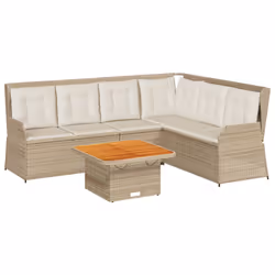 vidaXL Set Divani da Giardino 5 pz con Cuscini in Polyrattan Beige - Vista aggiuntiva 2