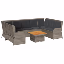 vidaXL Set Divani da Giardino 7 pz con Cuscini in Polyrattan Grigio - Vista aggiuntiva 2