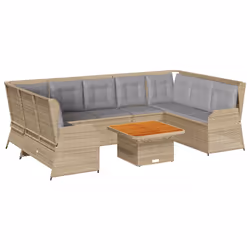 vidaXL Set Divani da Giardino 7 pz con Cuscini in Polyrattan Beige - Vista aggiuntiva 2