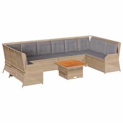 vidaXL Set Divani da Giardino 7 pz con Cuscini in Polyrattan Beige - Vista aggiuntiva 2