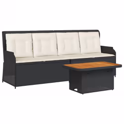 vidaXL Set Divani da Giardino 3 pz con Cuscini Nero in Polyrattan - Vista aggiuntiva 2