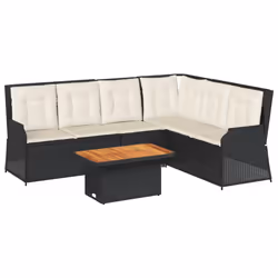 vidaXL Set Divani da Giardino 5 pz con Cuscini Nero in Polyrattan - Vista aggiuntiva 2