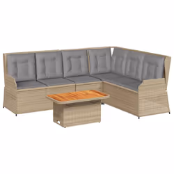 vidaXL Set Divani da Giardino 5 pz con Cuscini in Polyrattan Beige - Vista aggiuntiva 2