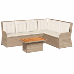 vidaXL Set Divani da Giardino 5 pz con Cuscini in Polyrattan Beige - Vista aggiuntiva 2