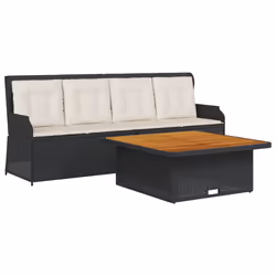 vidaXL Set Divani da Giardino 3 pz con Cuscini in Polyrattan Nero - Vista aggiuntiva 2