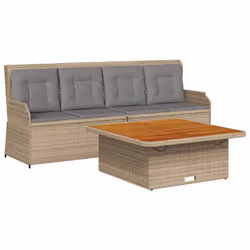 vidaXL Set Divano da Giardino 3 pz con Cuscini Beige in Polyrattan - Vista aggiuntiva 2