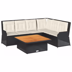 vidaXL Set Divani da Giardino 5 pz con Cuscini Nero in Polyrattan - Vista aggiuntiva 2