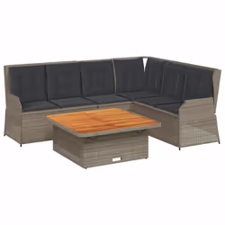 vidaXL Set Divani da Giardino 5 pz con Cuscini in Polyrattan Grigio - Vista aggiuntiva 2