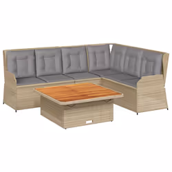 vidaXL Set Divani da Giardino 5 pz con Cuscini in Polyrattan Beige - Vista aggiuntiva 2