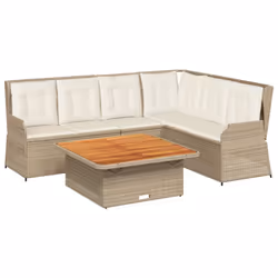 vidaXL Set Divani da Giardino 5 pz con Cuscini in Polyrattan Beige - Vista aggiuntiva 2