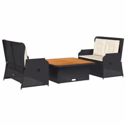 vidaXL Set Divani da Giardino 3 pz con Cuscini Nero in Polyrattan - Vista aggiuntiva 2