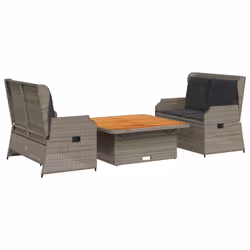 vidaXL Set Divani da Giardino 3 pz con Cuscini in Polyrattan Grigio - Vista aggiuntiva 2