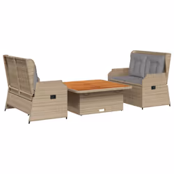 vidaXL Set Divani da Giardino 3 pz con Cuscini in Polyrattan Beige - Vista aggiuntiva 2