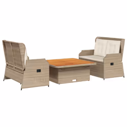 vidaXL Set Divani da Giardino 3 pz con Cuscini in Polyrattan Beige - Vista aggiuntiva 2