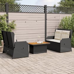 vidaXL Set Divani da Giardino 3 pz con Cuscini Nero in Polyrattan
