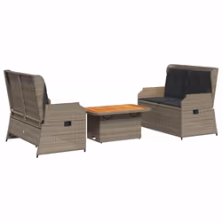 vidaXL Set Divani da Giardino 3 pz con Cuscini in Polyrattan Grigio - Vista aggiuntiva 2