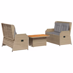 vidaXL Set Divani da Giardino 3 pz con Cuscini in Polyrattan Beige - Vista aggiuntiva 2