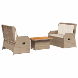 vidaXL Set Divani da Giardino 3 pz con Cuscini in Polyrattan Beige - Vista aggiuntiva 2