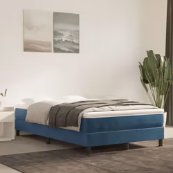vidaXL Giroletto a Molle con Materasso Blu Scuro 120x190 cm in Velluto - Vista aggiuntiva 3