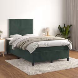 vidaXL Giroletto a Molle con Materasso Verde Scuro 120x190 cm Velluto - Vista aggiuntiva 3