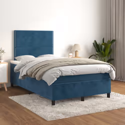 vidaXL Giroletto a Molle con Materasso Blu Scuro 120x190 cm in Velluto - Vista aggiuntiva 3