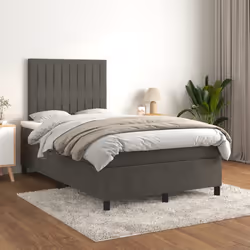 vidaXL Giroletto a Molle con Materasso Grigio Scuro 120x190 cm Velluto - Vista aggiuntiva 3