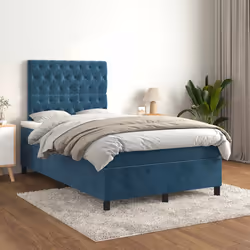 vidaXL Giroletto a Molle con Materasso Blu Scuro 120x190 cm in Velluto - Vista aggiuntiva 3