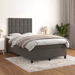 vidaXL Giroletto a Molle con Materasso Grigio Scuro 120x190 cm Velluto - Vista aggiuntiva 3