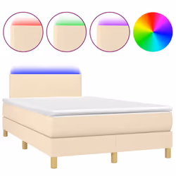vidaXL Letto a Molle con Materasso e LED Crema 120x190 cm in Tessuto - Vista aggiuntiva 2