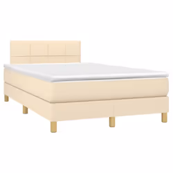 vidaXL Letto a Molle con Materasso e LED Crema 120x190 cm in Tessuto - Vista aggiuntiva 3
