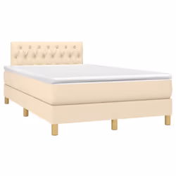 vidaXL Letto a Molle con Materasso e LED Crema 120x190 cm in Tessuto - Vista aggiuntiva 3