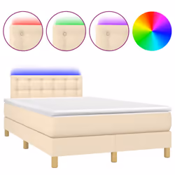 vidaXL Letto a Molle con Materasso e LED Crema 120x190 cm in Tessuto - Vista aggiuntiva 2