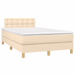 vidaXL Letto a Molle con Materasso e LED Crema 120x190 cm in Tessuto - Vista aggiuntiva 3