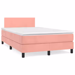 vidaXL Letto a Molle con Materasso e LED Rosa 120x190 cm in Velluto - Vista aggiuntiva 3