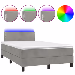 vidaXL Letto a Molle Materasso e LED Grigio Chiaro 120x190 cm Velluto - Vista aggiuntiva 2
