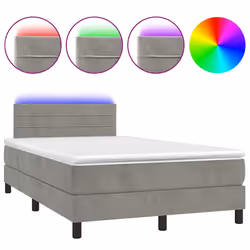 vidaXL Letto a Molle Materasso e LED Grigio Chiaro 120x190 cm Velluto - Vista aggiuntiva 2