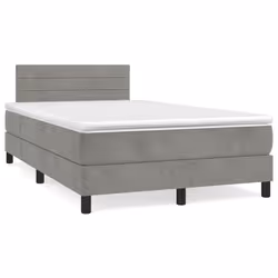 vidaXL Letto a Molle Materasso e LED Grigio Chiaro 120x190 cm Velluto - Vista aggiuntiva 3