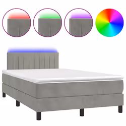 vidaXL Letto a Molle Materasso e LED Grigio Chiaro 120x190 cm Velluto - Vista aggiuntiva 2