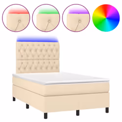 vidaXL Letto a Molle con Materasso e LED Crema 120x190 cm in Tessuto - Vista aggiuntiva 2