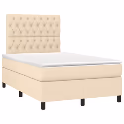 vidaXL Letto a Molle con Materasso e LED Crema 120x190 cm in Tessuto - Vista aggiuntiva 3