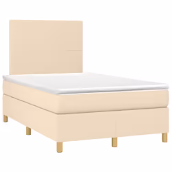vidaXL Letto a Molle con Materasso e LED Crema 120x190 cm in Tessuto - Vista aggiuntiva 3