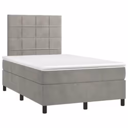 vidaXL Letto a Molle Materasso e LED Grigio Chiaro 120x190 cm Velluto - Vista aggiuntiva 3