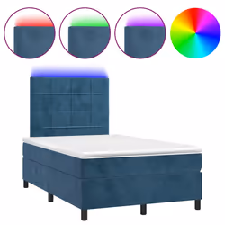 vidaXL Letto a Molle Materasso e LED Blu Scuro 120x190 cm in Velluto - Vista aggiuntiva 2