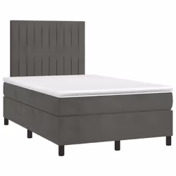 vidaXL Letto a Molle Materasso e LED Grigio Scuro 120x190cm in Velluto - Vista aggiuntiva 3